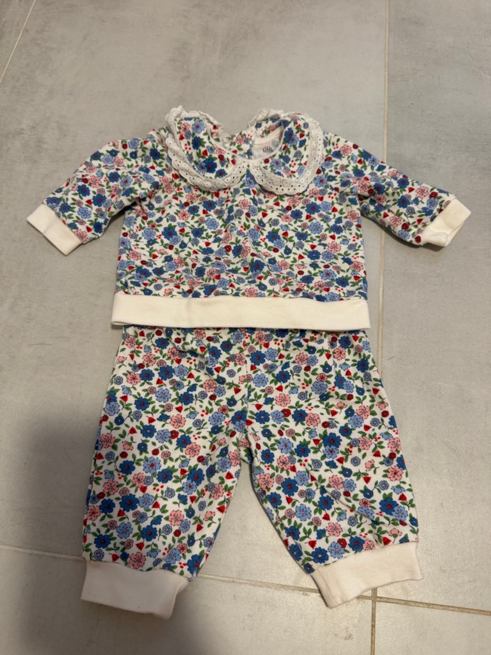 Little Me Floral Pajama Set - White, Blue, Pink, Green